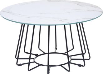 Beliani Mesa De Centro Efecto M&aacute;rmol De Vidrio Templado Blanco Negro 80 Cm Tablero Bernie