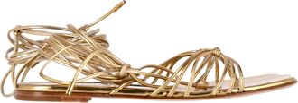 Gianvito Rossi Pre-owned Womens Sylvie Strappy Flat Sandals in Gold Lamb Leather - Size EU 36