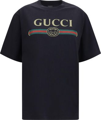 Gucci Womens T-Shirt Cotton And Silk Jersey Black-Multicolour T-Shirts & Jerseys Black/multicolour