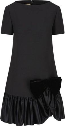 Valentino Garavani Bow Detail Wool and Silk Mini Dress - Dames - Korte kleedjes - Zwart - XS - Kleedjes