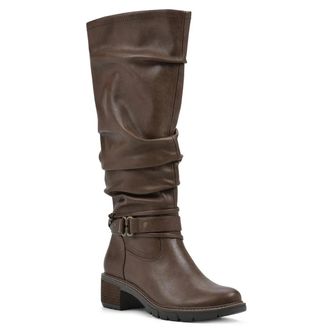 White Mountain Crammers Boots Womens Chestnut Faux Leather Knee High LION91