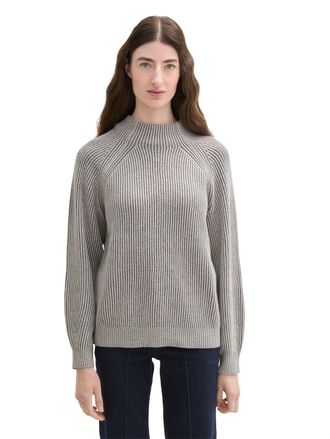Tom Tailor Stehkragenpullover TOM TAILOR, Damen, Gr. M (38), grau (explicit grau rib structure), Strick, Obermaterial: 65% Baumwolle, 30% Polyamid, 5% Wolle, reg