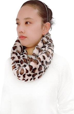 Lina & Lily Solid Colour Faux Fur Womens Infinity Scarf Winter Neck Warmer Snood (Leopard Beige)