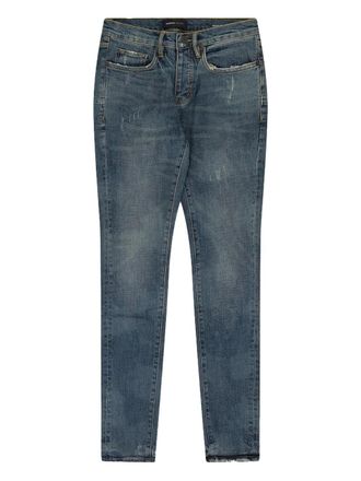 Purple perforated indigo denim - men - Cotton/Elastane - 28 - Blue