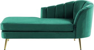 Beliani Chaise longue derecho terciopelo verde esmeralda
