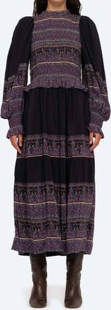Sea New York Adella Print Long Sleeve Smocked Dress In Iris
