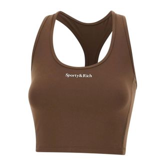 Sporty & Rich Sport Bras, female, Brown, Size: M Serif Logo Sports Cropped Tank