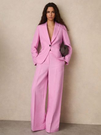 Reiss Pink Wide-leg Trousers With Linen, 12L