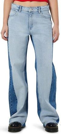 Noisy May Rinna Wide Leg Jeans in Medium Blu Denim Colorblck at Nordstrom Rack, Size 32