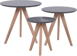 Beliani Beliani - Conjunto De 3 Mesas Nido Con Base De Tr&iacute;pode De Madera Clara Con Tablero Gris Estilo Escandinavo Vegas
