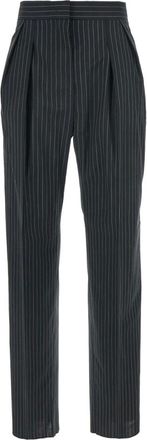 Max Mara Straight Trousers, female, Black, XS, Striped Wool Trousers with Concealed Closure