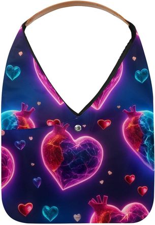 Generic Love Heart Pattern Reusable Lightweight Grocery Bags - Foldable Into Compact Pouch, Washable & Sturdy, Multipurpose for Shopping and Travel