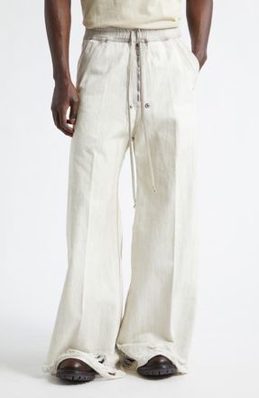 Rick Owens Bela Shredded Wide Leg Jeans in Milk Wash at Nordstrom, Size 36 Us