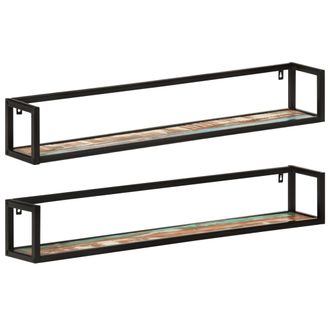 vidaXL Vidaxl - Estantes De Pared 2 Uds Madera Maciza Mango Hierro 110x17x17 Cm