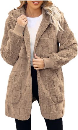 Generic Coats for Women UK - Long Sherpa Fleece Hoodies, Oversized Teddy Bear Fuzzy Jackets, Ladies Soft Fluffy Hoodie, Casual Longline Winter Warm Sweater Ju
