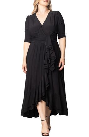 Kiyonna Veronica Ruffled High-Low Evening Gown in Onyx at Nordstrom, Size 0X