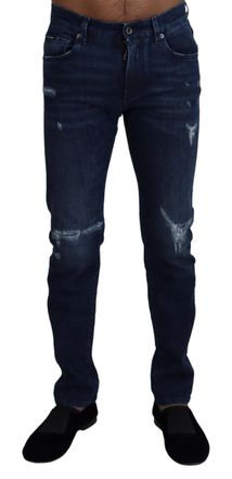 Dolce & Gabbana Mens Ripped Slimfit Jeans - Dark Blue Cotton - Size EU 44 (Mens)