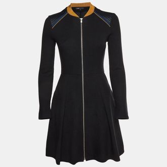 Maje Black Stretch Crepe Zip Up Raline Mini Dress