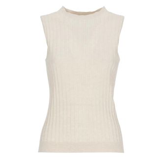 PESERICO Peserico, Sleeveless Tops, female, Beige, Size: L Ribbed Cotton Top