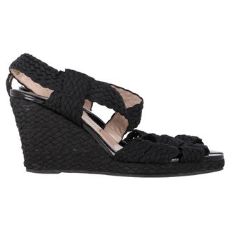 Ferragamo Salvatore Ferragamo Espadrille-sleehaksandalen van zwart stro