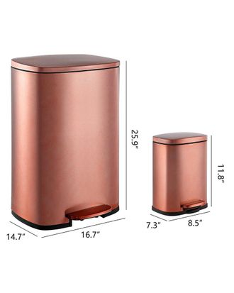 Happimess Rose Gold Connor Rectangular 13Gal Trash Can With Soft-Close Lid & Free Mini Trash Can