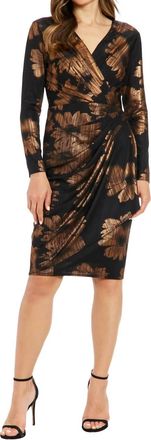 London Times Roxi Wrap-Side Floral Dress In Black/copper