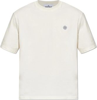 Stone Island Logo T-shirt - Heren - T-shirts - Beige - M - Katoen - Tops