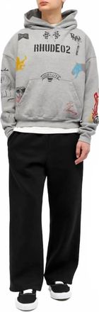 Rhude Scribble Print Oversized Hoodie In Gray