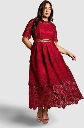 Coast Plus Short Sleeve Lace Midi Dress in Berry at Nordstrom, Size 14