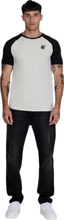 Siksilk Heren Logo Crew Neck Raglan T-Shirt (Ecru/Zwart)