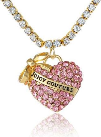 Juicy Couture Pink Pav&eacute; Heart Pendant Necklace, Gold-Tone in Pink, Clear at Nordstrom