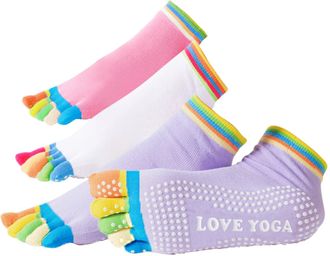 SHEKINI 3 Pairs Womens Five Toe Socks Non Slip Yoga Grip Summer Breathable Anti Slip Grippy Athletic Socks Casual Socks Ankle Socks for Fitness Pilates Ballet