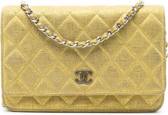 Chanel Borsa a tracolla CC trapuntata in tessuto metallizzato con catena 2014 - Giallo