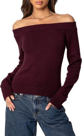 Edikted Elona Off the Shoulder Long Sleeve Knit Top in Burgundy at Nordstrom, Size X-Small
