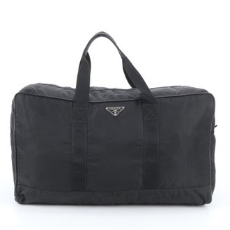 Prada Black Leather Nylon Boston Bag Tote Bag (Pre-Owned)