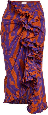 Dries Van Noten Sina Printed Ruffed Cotton-poplin Midi Skirt - Orange - 40 (UK12 / M)