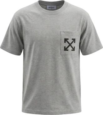 Off-white Grijas katoenen T-shirt met grafische print op de zak - Heren - T-shirts - Grijs - 2XL - Katoen - Tops