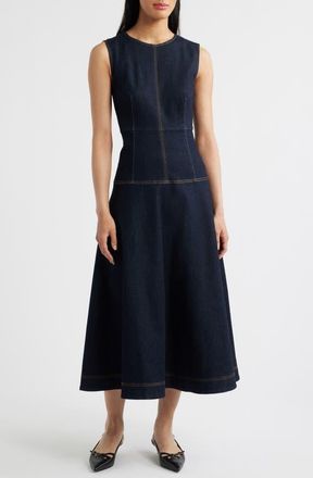 ZOE AND CLAIRE Sleeveless Denim A-Line Midi Dress in Denim Blue at Nordstrom, Size Small