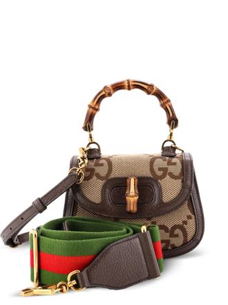 Gucci Bamboo 1947 Top Handle Bag Jumbo GG Canvas Mini crossbody bag - women - Canvas - One Size - Brown