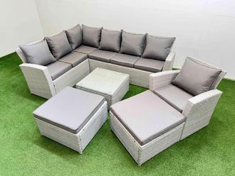 Fimous 9 Seater Corner Sofa Sets with Coffee Table Chair 2 Big Stools Light Grey