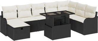 vidaXL Garden Sofa Set with Cushion 9 pcs Black Poly rattan Vidaxl