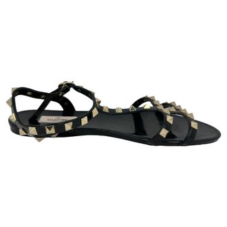 Valentino Pre-owned Womens Garavani Rockstud Flat Sandals in Black Rubber - Size EU 40