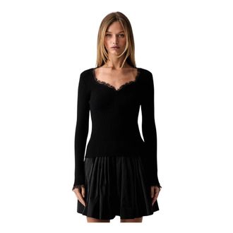 Twinset Jersey Ajustado de Pico con Encaje - Knitwear - Mujer - Negro - M