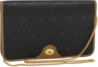 Dior Vintage Honeycomb Chain Canvas Black Canvas Bag (Pre-Owned)