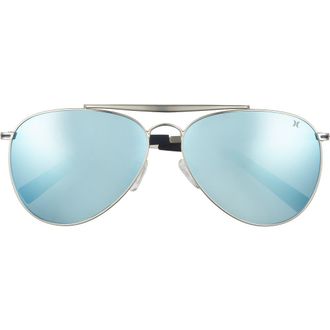 Hurley Shorebreak 60mm Polarized Aviator Sunglasses in Silver/Smoke at Nordstrom Rack