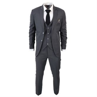 TruClothing Mens IM1 Classic Plain Charcoal 3 Piece Suit - Size 36 (Chest)
