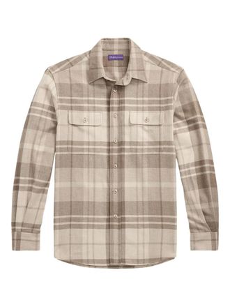 Ralph Lauren Purple Label check-patterned long-sleeve shirt - men - Wool/Mulberry Silk/Cashmere - S - Neutrals