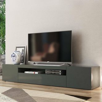 Dmora Dmora - Mueble Para Tv Para Sal&oacute;n, Made In Italy, Mueble Para Tv Con 3 Puertas Y Estantes, Cm 200x40h37, Color Antracita Brillante, Con Embalaje Refor