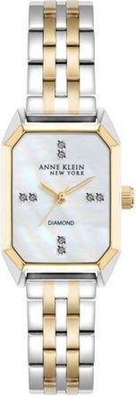 Anne Klein Mixed Metal Diamond Dial Three Hand Quartz Watch, 26mm x 37mm in Silver/Two-Tone at Nordstrom Rack