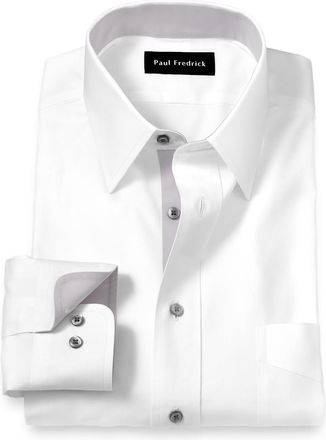 Paul Fredrick Comfort Stretch Non-iron Solid Dress Shirt With Contrast Trim